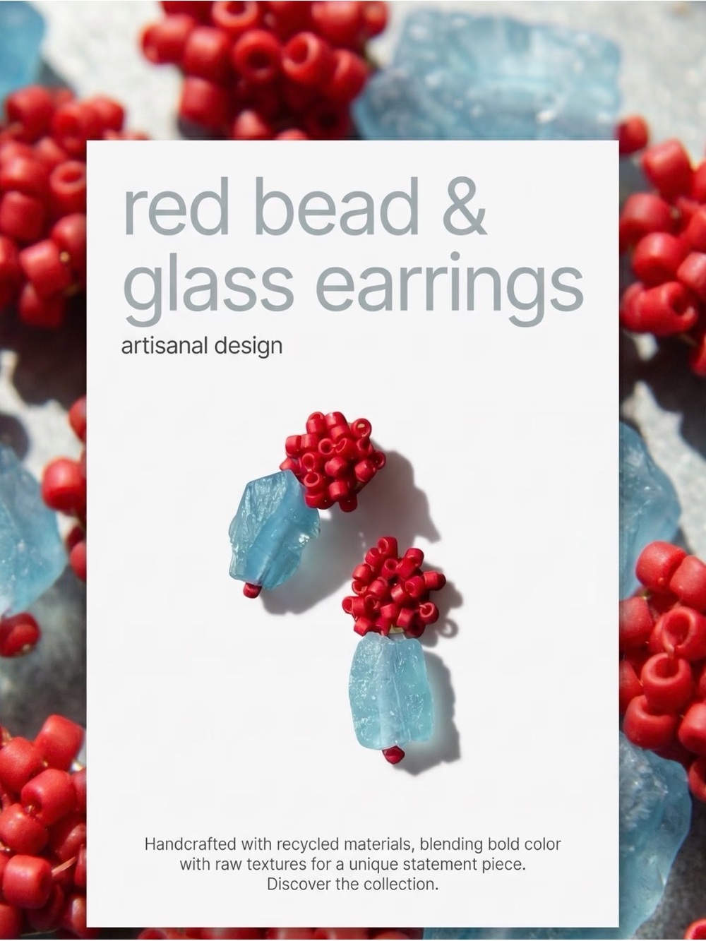 Artisanal Red Bead & Light Blue Glass Drop Earrings